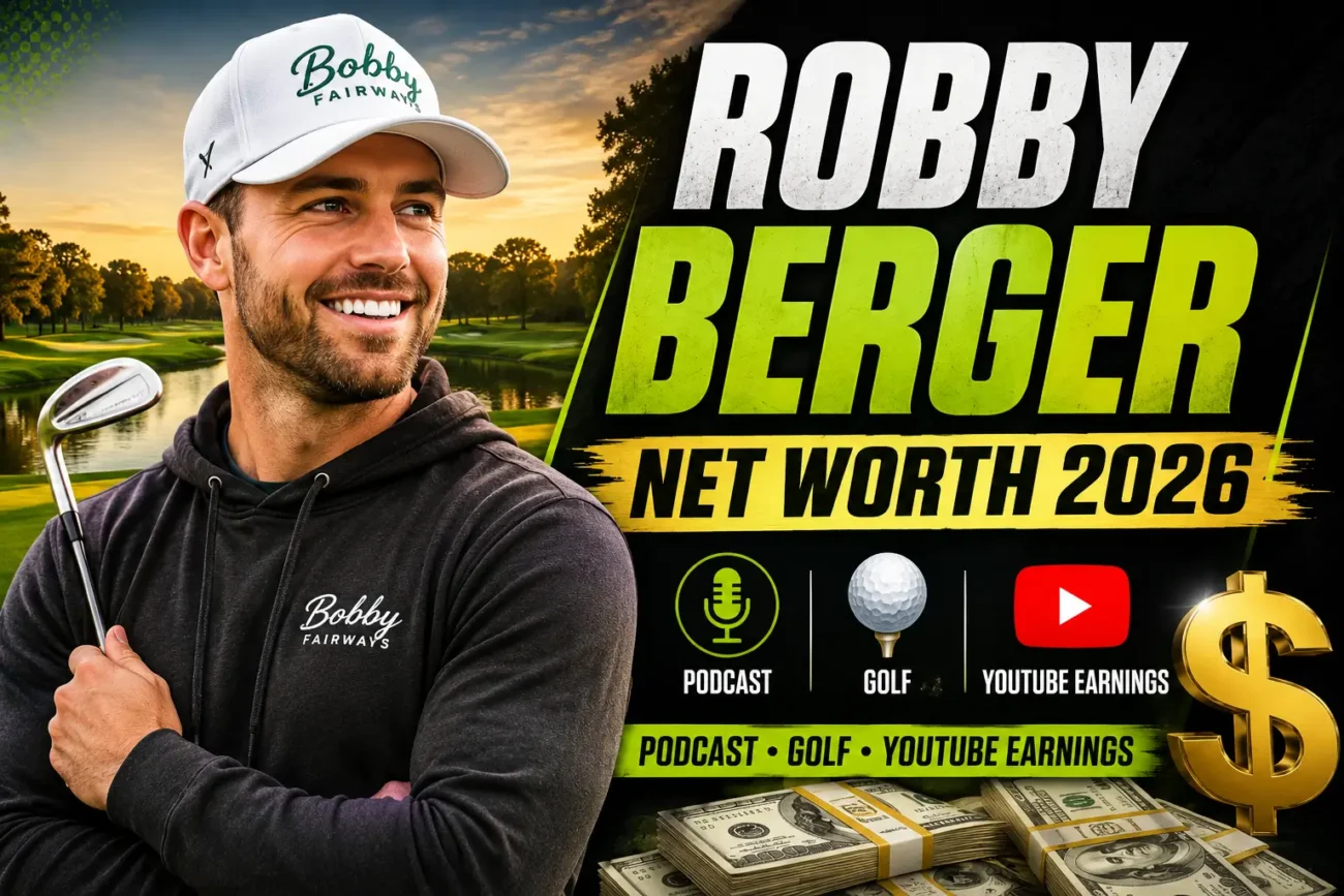 Robby Berger net worth 2026 featured image with golf podcast and luxury lifestyle theme